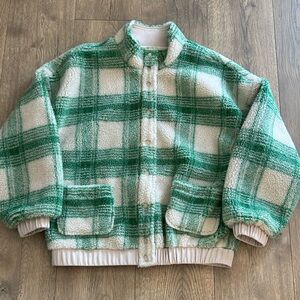 Roolee Green and Cream Plaid Teddy Jacket